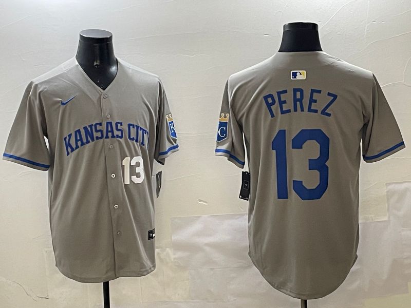 Men Kansas City Royals #13 Perez Grey Game 2025 Nike MLB Jersey style 3164